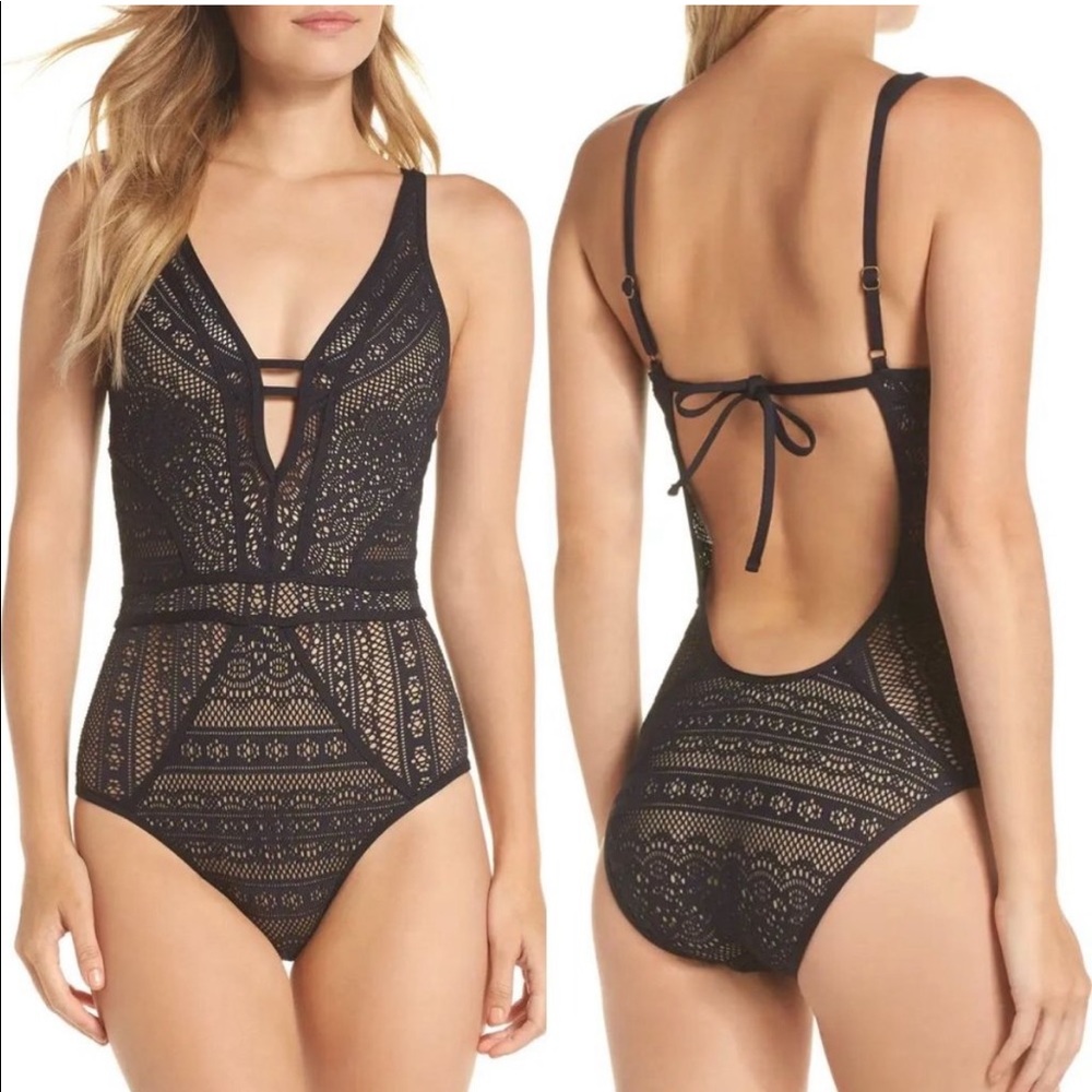 Becca Show & Tell One Piece Swimsuit Lace - XS (Black)